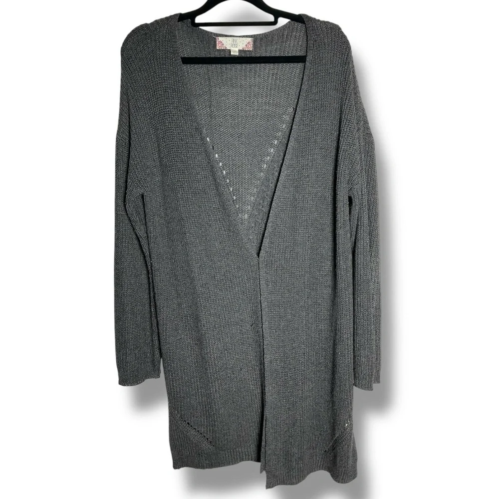 Long open front gray cardigan